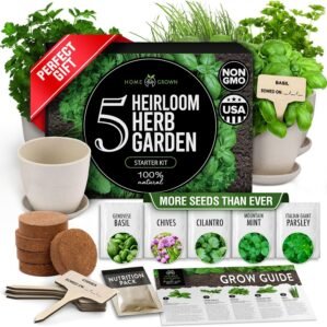 Home Grown Indoor Herb Garden Starter Kit – Christmas Gift for Gardeners – Complete 5 Herb Plant Grow Kit – Unique Gift for Mom, Women, Her, Men