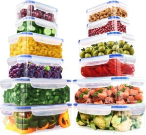 Utopia Kitchen Plastic Food Storage Container Set with Airtight Lids – Pack of 24 (12 Containers & 12 Snap Lids)- Reusable & Leftover Food Lunch Boxes – Leak Proof, Freezer & Microwave Safe