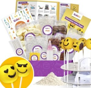 KIDSTIR Kids Baking Diy Activity Kit – Bake Delicious Emoji Cake Pops | Includes Cake Pop Stand, Pre-measured Ingredients Real Baking Kit | Best Baking Gifts Family Fun Activity, Gift For Girls & Boys