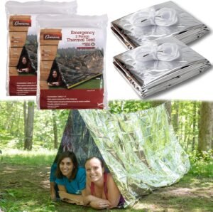 Emergency Thermal Tent -Reflective Mylar Survival Shelter-XL Size Waterproof Lightweight Tube Tent- Insulated Retains Heat & Fits 2 Adults in All Weather- Outdoors, Hiking, Bug Out Bag- 8 x 3 Feet