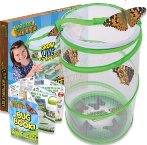 Nature Bound Butterfly Growing Kit – Live Caterpillar to Butterfly Project for Kids – Includes Voucher for Caterpillars, Green Pop-Up Enclosure, and STEM Learning Guide
