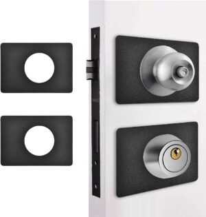 Door Knob/Deadbolt Reinforcement Plate Matte Black, Door Handle Fixing Cover Filler Repair Backplate, Door Lock Hole Backing Reinforcer Kit 2PCS