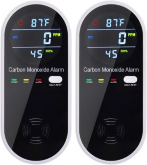 3-in-1 Carbon Monoxide Detectors Plug in Wall, Portable Carbon Monoxide Detector for Travel, CO Gas Meter Temperature Humidity Sensor Built-in with LCD Display Voice Light Warning