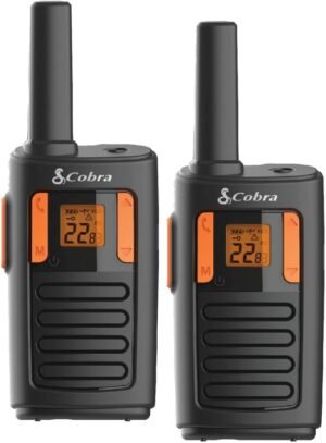 Cobra RX180 Walkie Talkies – 18-Mile Long Range Signal, 22 Preset Channels, NOAA Weather Alerts, 10 Call Tones, Voice-Activated, Compact and Reliable, 2-Pack, Orange/Black