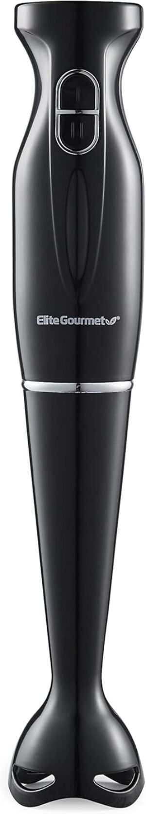Elite Gourmet EHB1023 Immersion Hand Blender 300 Watts 2 Speed Mixing with Detachable Blades, Detachable Wand Stick Mixer, Smoothies, Baby Food, Soup, Black
