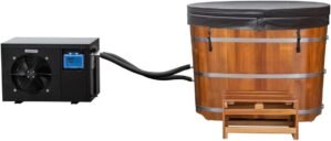 Luxury Handcrafted Wooden Ice Bath/Hot Tub with Filtered Chilling/Heating Unit Including Ozone Generator and Insulating Cover (Light Golden Color)