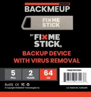 BackMeUp with FixMeStick – Automatic Virus-Free backups of Your Photos, Videos, and Personal Files, 5 PCs.