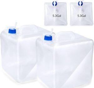 2 Pack 5.3 Gallon BPA Free Collapsible Water Container with Spigot, Collapsible Emergency Water Storage Containers,Foldable Portable Water Canteen Water Storage Carrier Jug for Outdoors