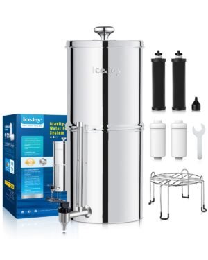 8-Stage Gravity Water Filtration System 3.0 Gallon – 304 Stainless Steel Countertop System with 4 Filters and Stand, Reduce 99.9% Chlorine, NSF/ANSI 42 Certification
