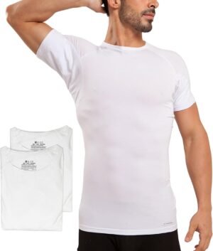 Sweatproof Undershirt Mens Modal Crew w Sweat Pads, Silver Treated to Fight Embarrassing Odor Aluminum Free Alternative 3pk