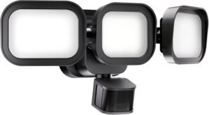 LED Motion Sensor Outdoor Lights, 6500LM, 270° 72FT Detected Range, Dusk to Dawn, 5000K, IP65 Waterproof Flood Lights Outdoor, 3 Head Motion Detector Security Lights for Garage,Yard,Porch