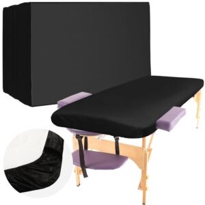Buryeah 50 Pcs Massage Table Sheets Disposable Fitted Bed Sheets Thickened Spa Bed Covers Soft Non Woven Massage Table Cover for Spa Salon Body Facial Beauty, 39 x 87 Inch(Black)