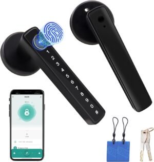 Door Knob Fingerprint Door Lock, Smart Lock with Passcode Keypad, Biometric Keyless Entry Door Lock with Handle, Use Tuya App for Bedroom, Home, Office