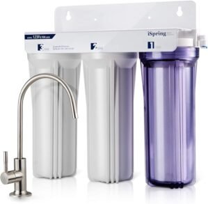 iSpring US31 Classic 3-Stage Under Sink Water Filtration System for Drinking, Tankless, High Capacity, Sediment + GAC + Carbon