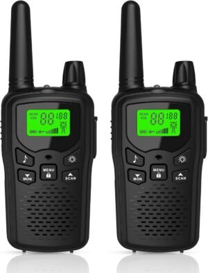 Long Range Walkie Talkies with 22 FRS Channels, Adults with Lamp, VOX, LCD Display for Outdoor Activities – Black