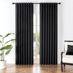 Joydeco Black Blackout Curtains 96 Inches Long, Thermal Insulated Black Out Curtains 2 Panels Set for Bedroom, Room Darkening Drapes for Living Room Window (W52 x L96 Inch, Black)