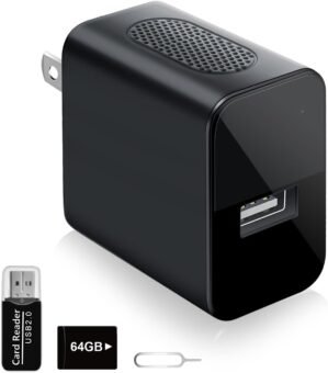 64GB Small Nanny Cam Security Camera Charger,1080P Mini Camera with Night Vision Motion Detection