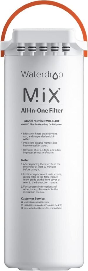 Waterdrop WD-D4RF Filter, Replacement for WD-D4-W Reverse Osmosis System, 1-year Lifetime
