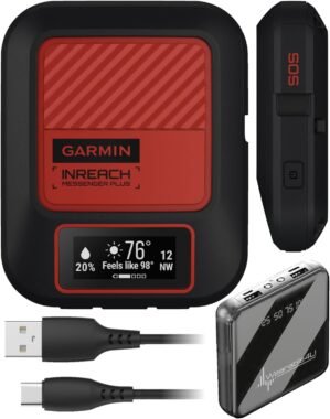Wearable4U – Garmin in Reach Messenger Plus, with Photo, Text & Voice Messaging Wothout Cell Service SOS Satelite Communicator (IPX7), Temp-Resistant | PowerBank Bundle