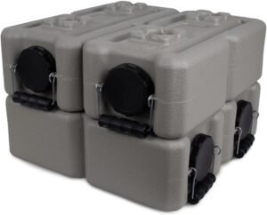 International Water Storage Containers for Emergency Water Storage | 4-Pack of Stackable 3.5 Gallon Water Container Bricks | Food-Grade HDPE Plastic | BPA-Free | STD Tan