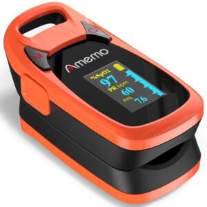 Fingertip Pulse Oximeter with Plethysmograph and Perfusion Index, include carrying case, Large OLED Digital Display Blood Oxygen Saturation Monitor Heart Rate Monitor (Color: Red-Orange)