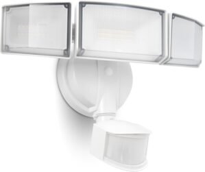 UME 49W 5500LM LED Security Lights Motion Sensor Light Outdoor, 5000K Daylight, IP65 Waterproof, Dusk to Dawn, 3 Head Motion Detected Flood Light for Garage, Yard, Porch(White)