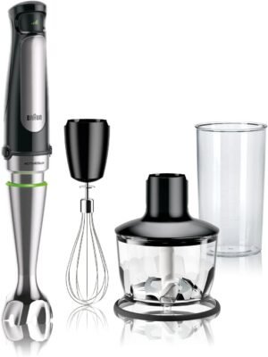 Braun MultiQuick 7 3-in-1 Immersion Hand Blender with Variable Speed and Patented Technology – Includes 2-cup Chopper, Whisk + Beaker for Fast Blending, Stainless Steel, MQ7035X
