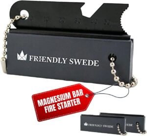 The Friendly Swede Magnesium Fire Starter Kit 3-Pack — Flint and Steel Fire Starter Survival Tool; Weatherproof Firestarter for Camping, Hiking & BBQs; Flint and Steel Magnesium Bar; 6-in-1 Striker