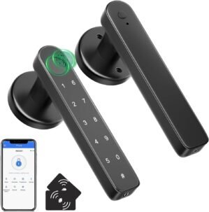 Fingerprint Door knob, Fingerprint Door Lock with Code,Keyfob Card,Bluetooth,Key,Biometric Smart Lock for Home Bedroom Apartment