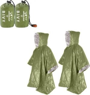 Emergency Poncho, 48.8 x 39 In Hiking Poncho with Drawstring Bag and Whistle for Car Activities,Camping Gear