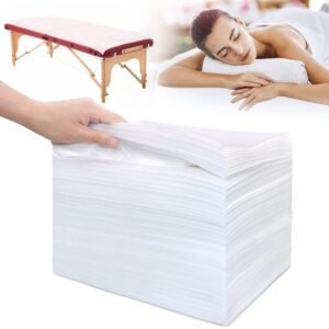 100Pcs Disposable Massage Table Sheets 31.5″ x 71″ Non-Woven Fabric Bed Covers for Ultimate Hygiene and Comfort in Massage, Tattoo, and Spa Treatments, Breathable and Durable Sheets(White)
