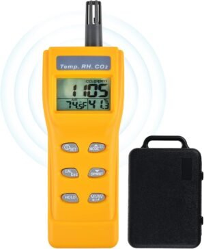DANOPLUS CO2 Meter Handheld CO2 Detector, 0-9999ppm Digital CO2 Monitor Temperature and Humidity Meter Carbon Dioxide Detector with NDIR Sensor Buzzer Alarm and Clibration Function for Home Grow Room