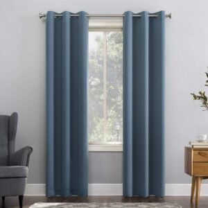 Sun Zero Easton Energy Saving Blackout Grommet Curtain Panel, 40″ x 84″, Denim Blue