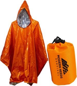 Modern Need Rain Ponchos for Adults Reusable | Survival Clothing Waterproof Rain Coat for Men Women | Thermal Emergency Poncho with Hood | Packable Blanket Jacket for Outdoor, Camping