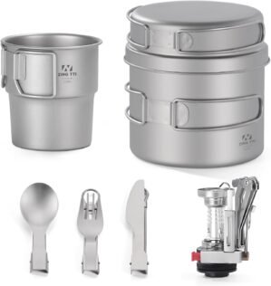 Titanium Pot Set, Camping Cooking Utensil Set