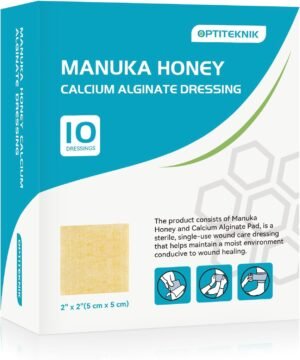 Manuka Honey Calcium Alginate Wound Dressing 2″x2″ Pack of 10, Medical Grade Manuka Honey Wound Care Bandages High Absorbency Patches for Wounds