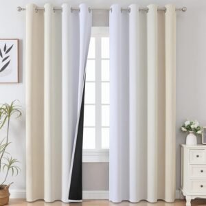 Estelar Textiler Beige and Greyish White Blackout Curtains for Living Room, Full Room Darkening Gradient Drapes for Bedroom, Thermal Insulated Ombre Grommet Curtains for Dining Room,52Wx84L,2 Panels
