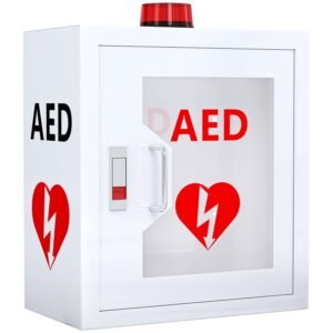 NLShan Wall-Mounted AED Cabinet: Steel Defibrillator Storage Case with Alarm & Handle – Fits Zoll/Cardiac Science/Physio-Control All aed Brands (14.2″ Wx7.9 Dx15.8 H)