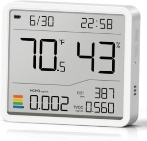 MASHI Air Quality Monitor, Indoor Air Quality Meter Detects CO2, TVOC, Formaldehyde, Humidity, Temperature Multifunctional air Pollution Detector for Home, Office or School, Air Quality Tester