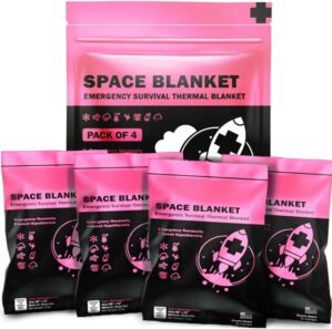 EVERLIT Survival Emergency Mylar Thermal Blanket, Foil Space Blanket Designed for NASA, Body Warmer Blanket for Outdoor, First Aid, Camping Gear, Hiking Travel (4 Pack, Bubblegum Pink)