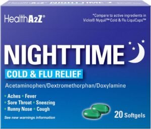 HealthA2Z® Nighttime | Cold & Flu Medicine | Powerful Multi-Symptom Daytime and Nighttime Relief (20 Softgels) (20 Softgels)
