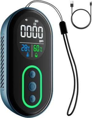 DS-399 Carbon Monoxide Detector, Rechargeable 3-in-1 Portable CO Detector with Audible & Visual Alerts for Travel & Camping, CO Meter for Home, Car & Tent – Dark Blue