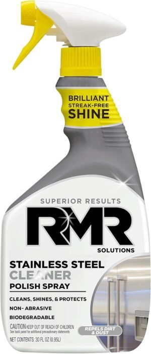 RMR Stainless Steel Cleaner Polish Spray- Clean, Shine, and Protect Appliances and Surfaces, Heavy-Duty Scratch and Streak-Free Formula, 30-Ounce Bottle