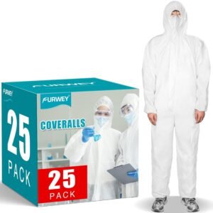 25PACK Disposable Protective Coveralls, Heavy Duty Full Body Painters Suit for Men & Women with Elastic Wrists, Ankles and Hood- Breathable & Waterproof-2X-Large