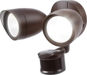 LEONLITE Motion Sensor Flood Light, UL & ES Listed, Aluminum LED Security Lights Dusk to Dawn, Adjustable Dual Heads, IP65 Waterproof, 1400lm Outdoor Floodlighting Fixture, 5000K Daylight, Bronze