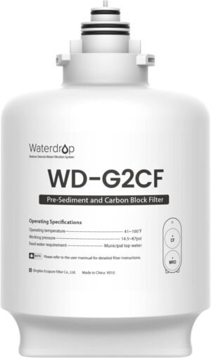 Waterdrop WD-G2CF Filter, Replacement for WD-G2-W, WD-G2-B, WD-G2P600-W Reverse Osmosis System,12-month Lifetime