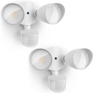 UME 2 Pack 32W 2500 Lumen LED Security Lights Motion Sensor Light Outdoor, 5000K Daylight, IP65 Waterproof, Dusk to Dawn, Motion Detector Flood Light for Garage, Yard, Porch-White