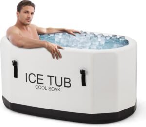 XXL Ice Bath Tub for Athletes, Compatible Water Chiller, 235 Gal Inflatable Cold Plunge Tub with Insulated Lid, Cold Water Therapy Recovery Plunge Pool for Home and Outdoors, White