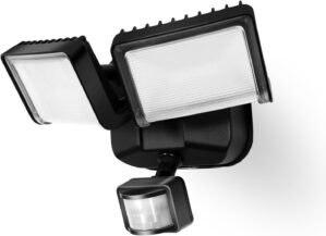 Security Light Outdoor, 27W LED Flood Lights with Double Head, Aluminum,3500 Lumens,5000K, IP65 Waterproof Porch Lights Outdoor Motion Sensor (Black-2)