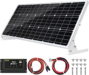 Topsolar 100W 12V Solar Panel Kit Battery Charger 100 Watt 12 Volt Off Grid System for Homes RV Boat + 30A Solar Charge Controller + Solar Cables + Brackets for Mounting